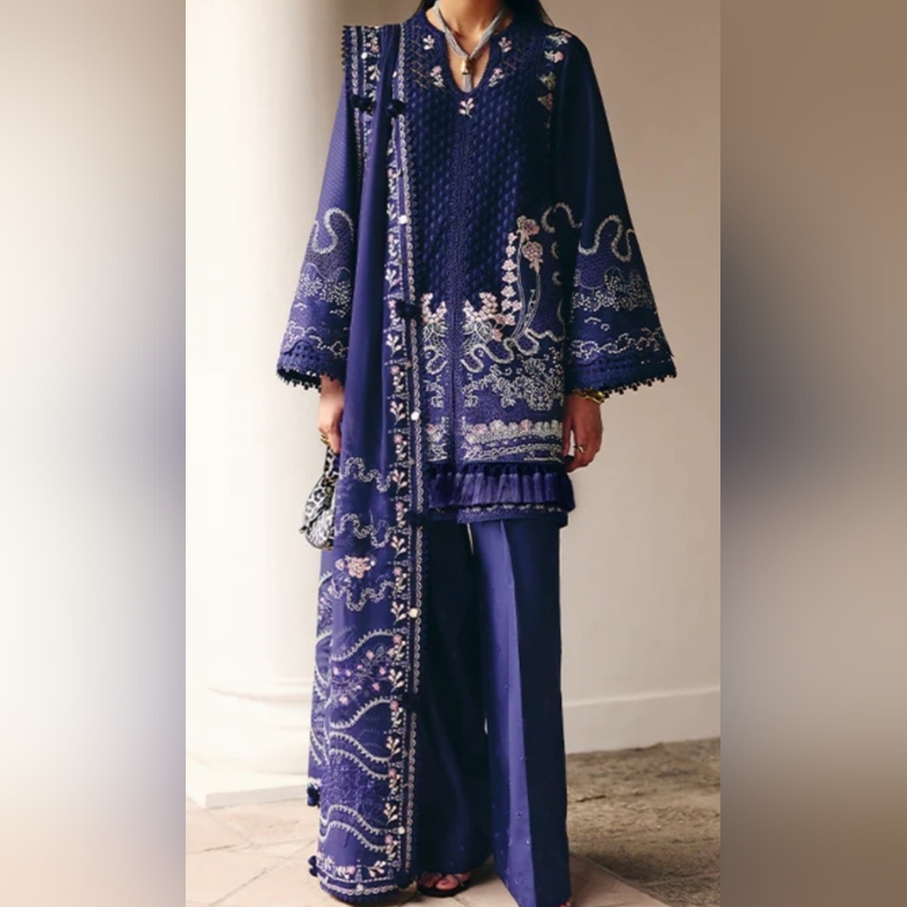 Suffuse By Sana Yasir Navy Blue Salwar Kameez 4 Piece Set Sz‎ Medium